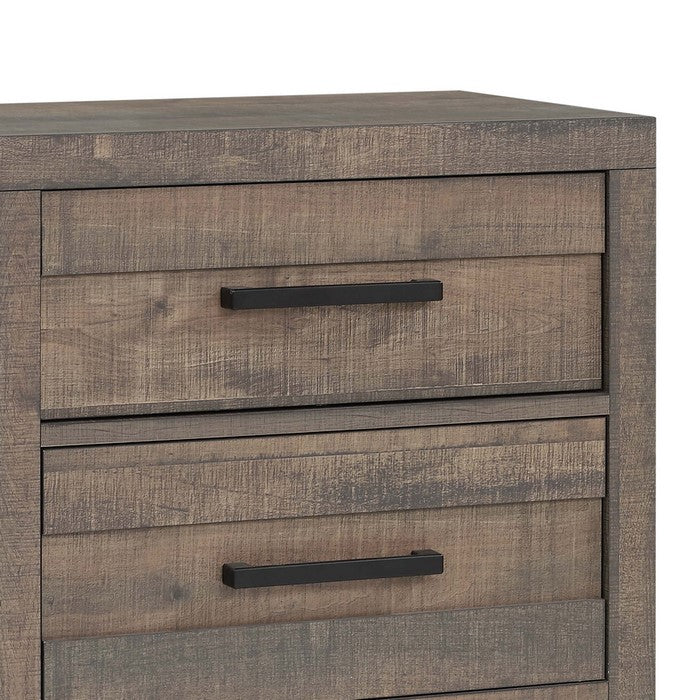 2 Drawer Wooden Nightstand with Plank Style Fronts and Bar Handles, Brown - BM215470