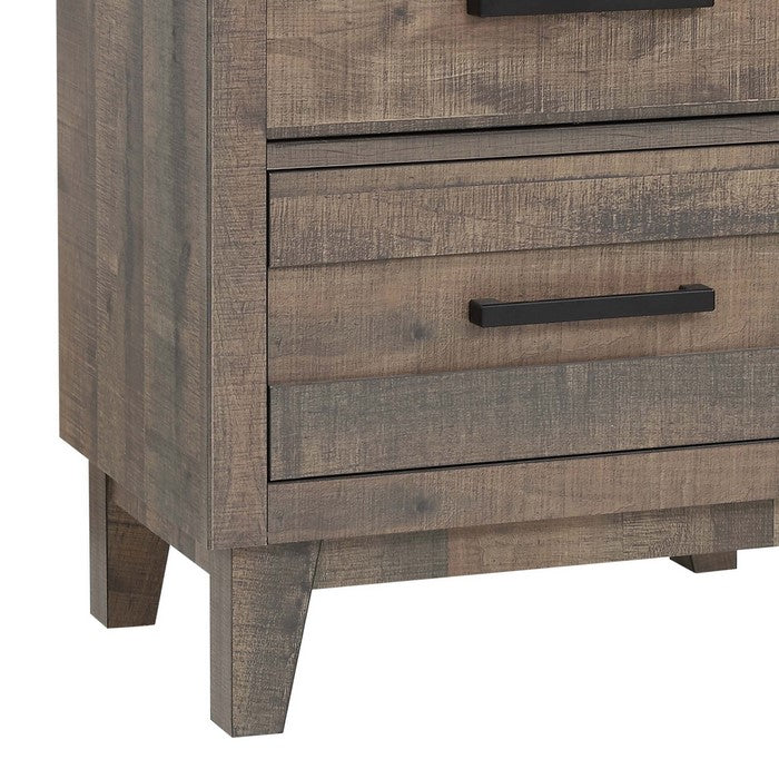 2 Drawer Wooden Nightstand with Plank Style Fronts and Bar Handles, Brown - BM215470
