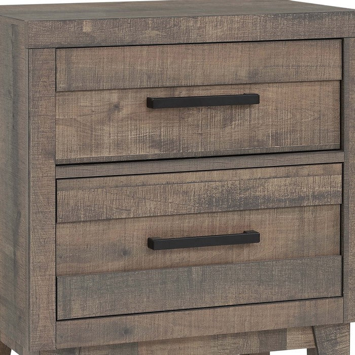 2 Drawer Wooden Nightstand with Plank Style Fronts and Bar Handles, Brown - BM215470
