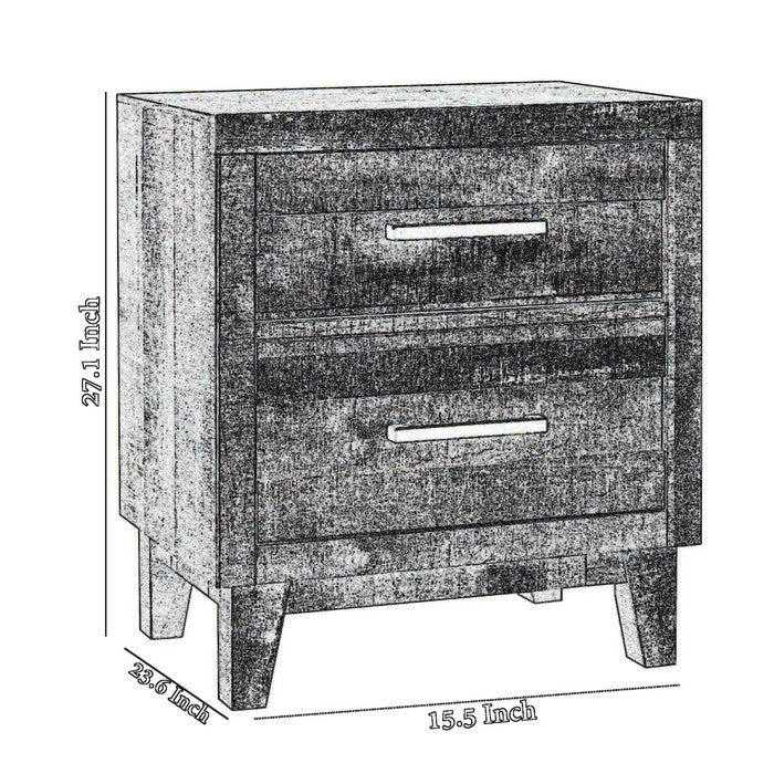 2 Drawer Wooden Nightstand with Plank Style Fronts and Bar Handles, Brown - BM215470