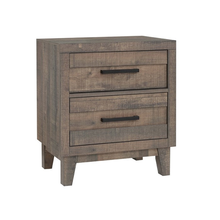 2 Drawer Wooden Nightstand with Plank Style Fronts and Bar Handles, Brown - BM215470