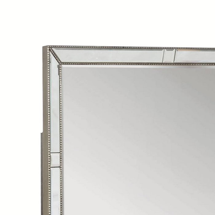 Rectangular Dresser Top Mirror with Beaded Details, Silver