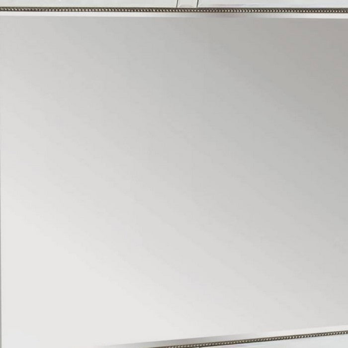 Rectangular Dresser Top Mirror with Beaded Details, Silver