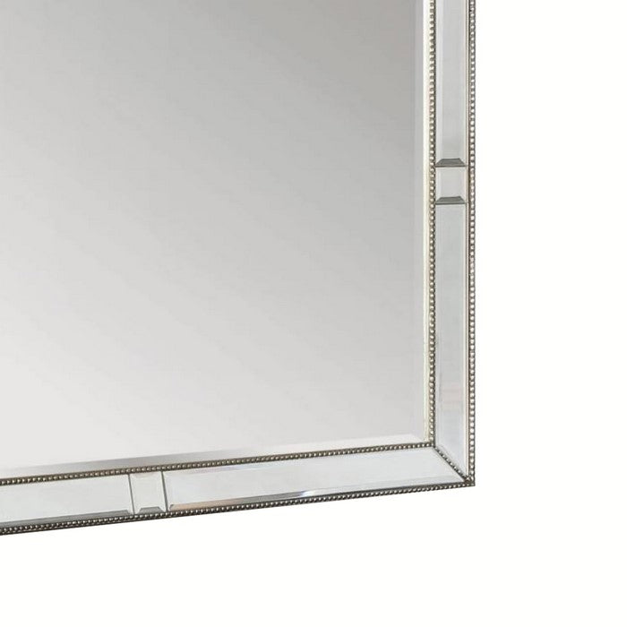 Rectangular Dresser Top Mirror with Beaded Details, Silver