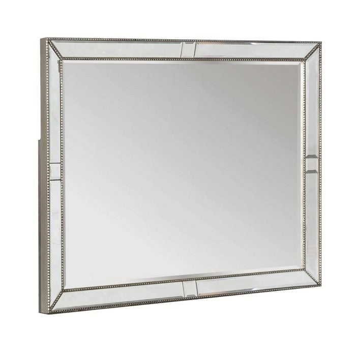 Rectangular Dresser Top Mirror with Beaded Details, Silver