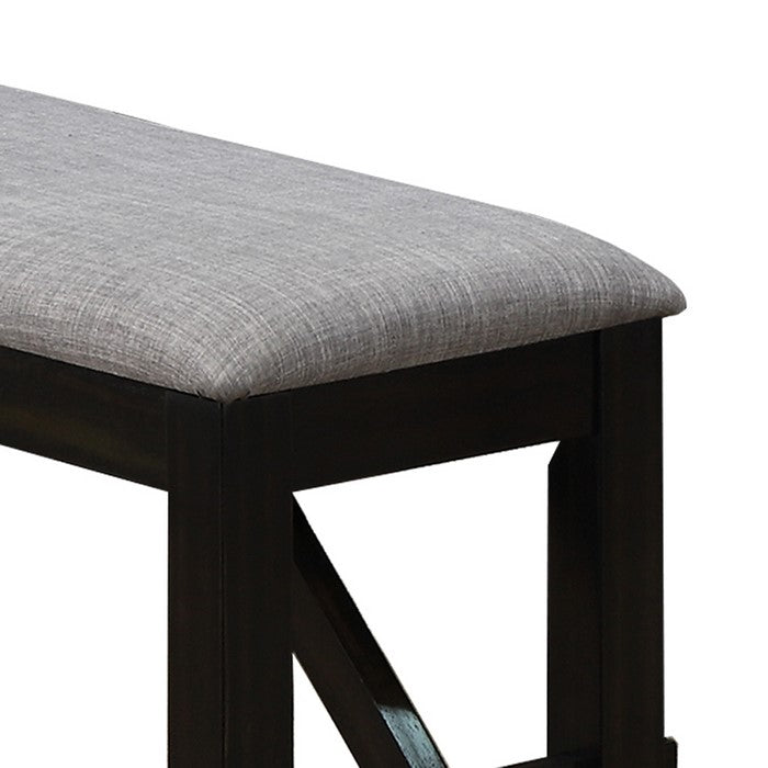 Dual Tone Fabric Upholstered Bench with Block Legs, Black and Light Gray