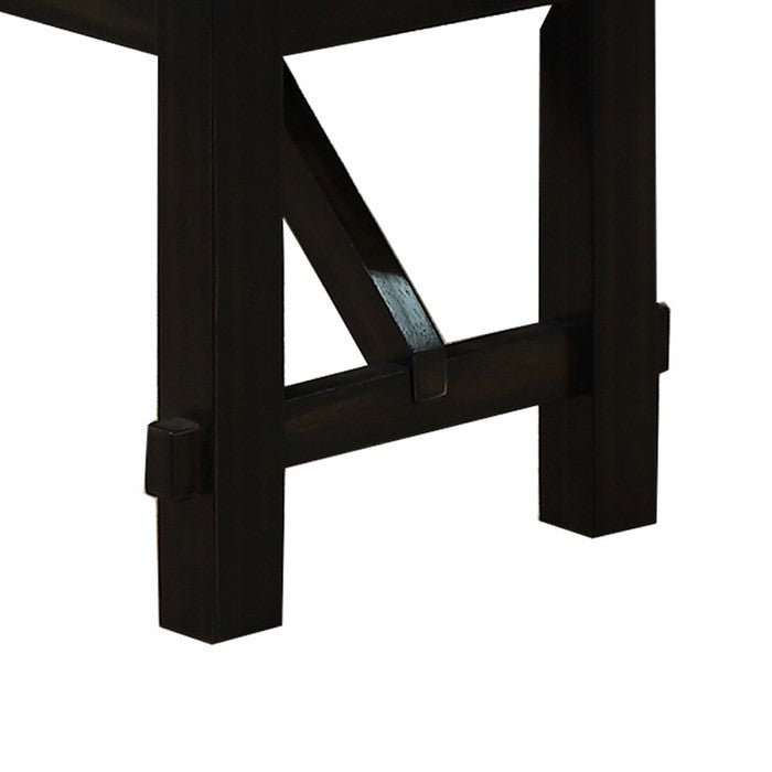 Dual Tone Fabric Upholstered Bench with Block Legs, Black and Light Gray