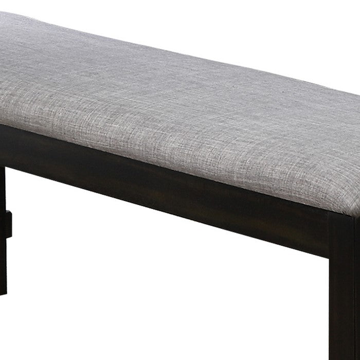 Dual Tone Fabric Upholstered Bench with Block Legs, Black and Light Gray