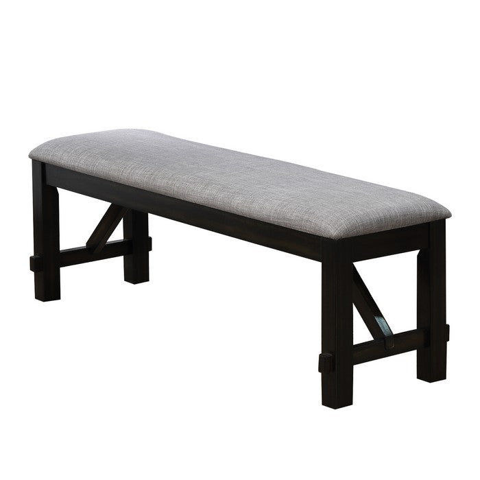 Dual Tone Fabric Upholstered Bench with Block Legs, Black and Light Gray