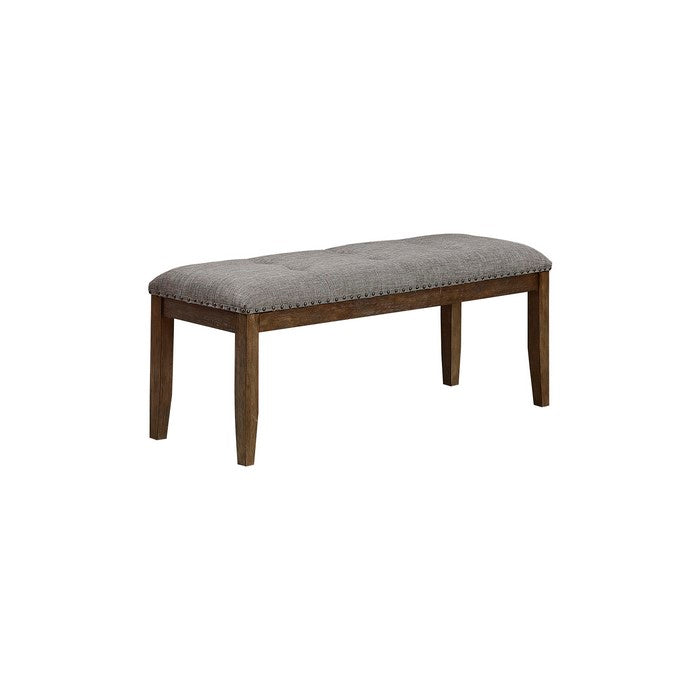 Nailhead Trim Fabric Upholstered Bench with Button Tufting, Brown and Gray