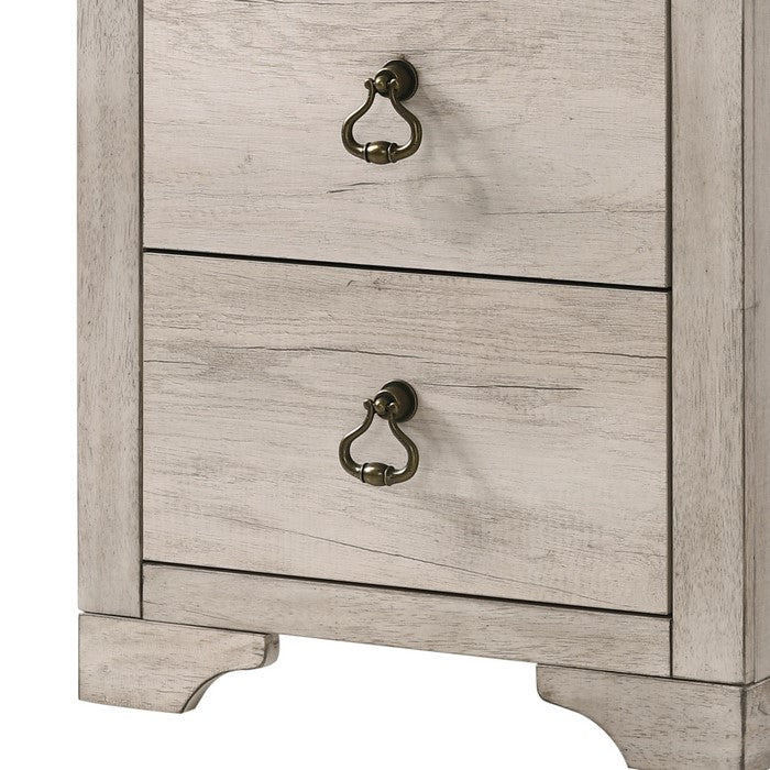 2 Drawer Wooden Nightstand with Metal Handles, Antique White and Brown
