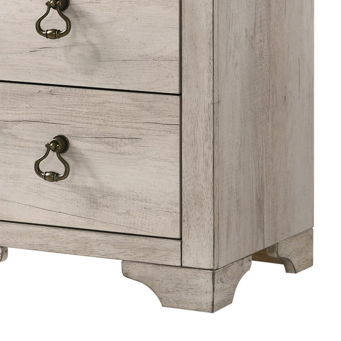 2 Drawer Wooden Nightstand with Metal Handles, Antique White and Brown