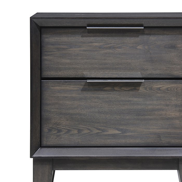2 Drawer Wooden Nightstand with Metal handles and Chamfered Legs, Gray