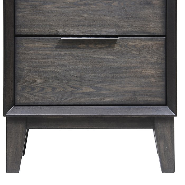 2 Drawer Wooden Nightstand with Metal handles and Chamfered Legs, Gray