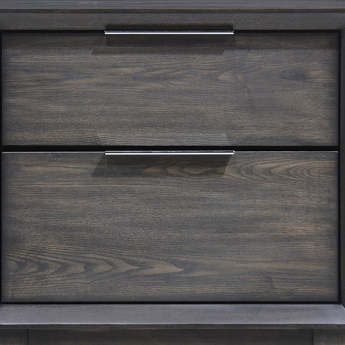 2 Drawer Wooden Nightstand with Metal handles and Chamfered Legs, Gray