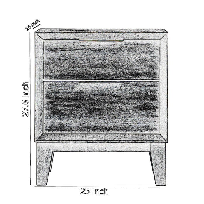 2 Drawer Wooden Nightstand with Metal handles and Chamfered Legs, Gray