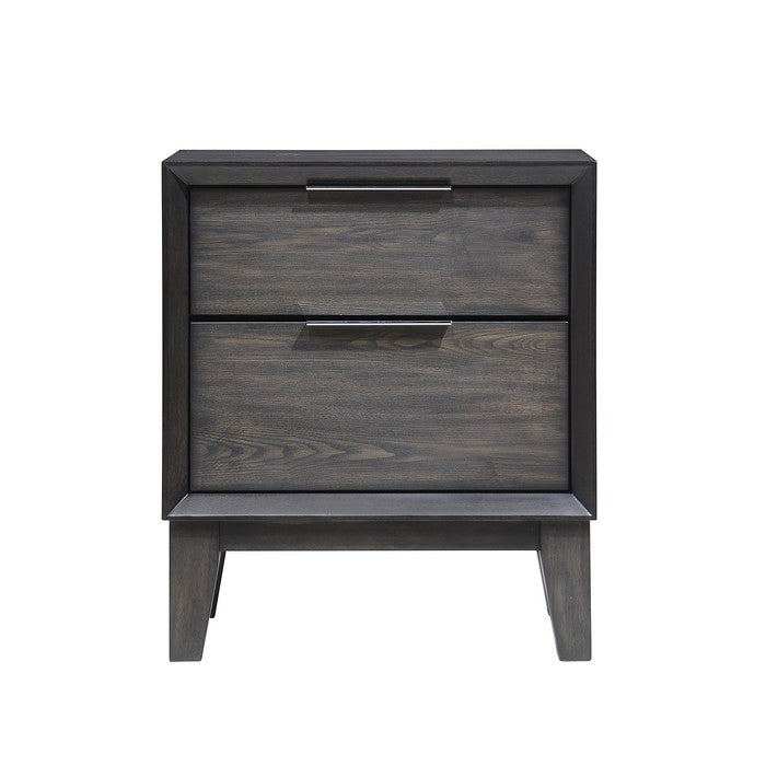 2 Drawer Wooden Nightstand with Metal handles and Chamfered Legs, Gray