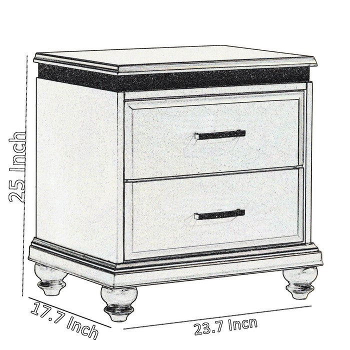 2 Drawer Wooden Nightstand with Faux Crystal Inlay, Champagne Silver - BM215479