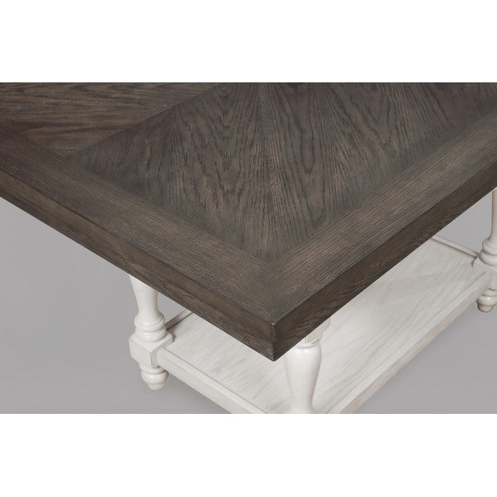 Wooden Counter Height Table with Two Open Shelves, Brown and Antique White