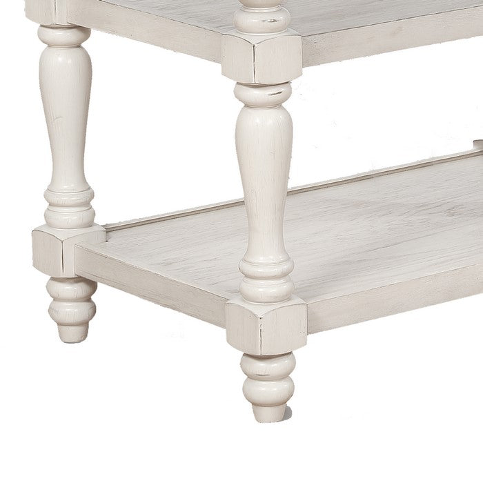 Wooden Counter Height Table with Two Open Shelves, Brown and Antique White