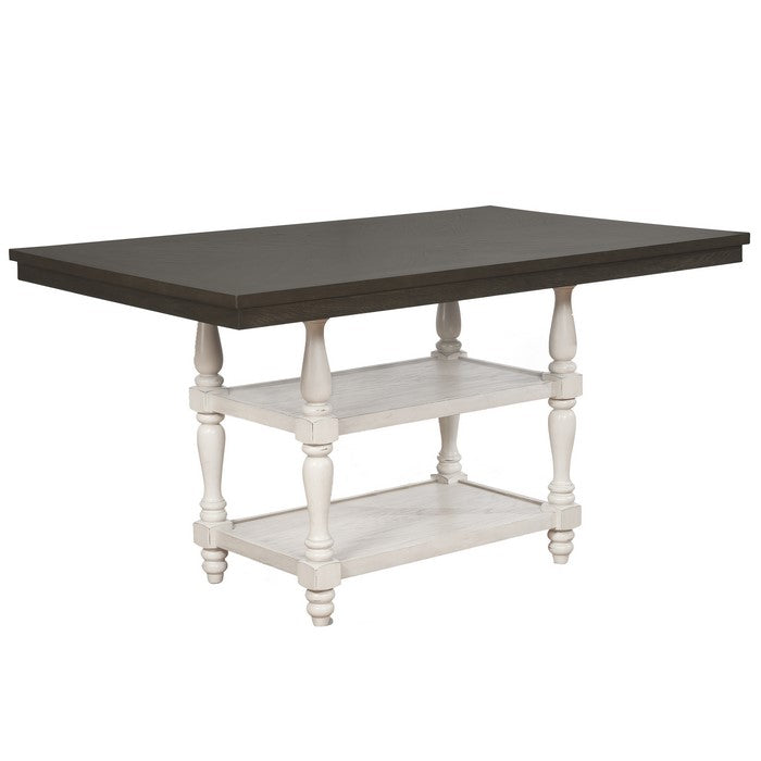 Wooden Counter Height Table with Two Open Shelves, Brown and Antique White