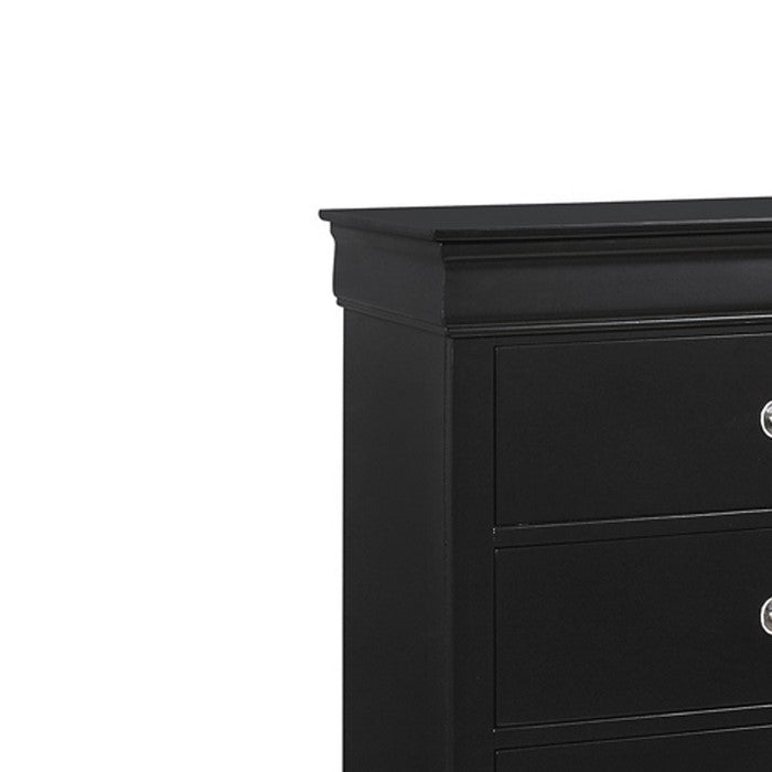 5 Drawer Transitional Style Chest with Bracket Feet and Metal Pulls, Black
