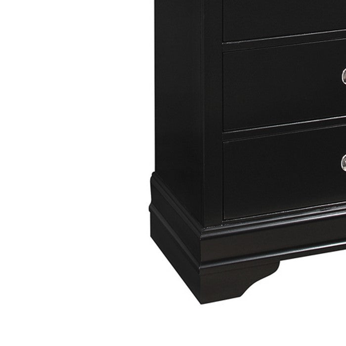 5 Drawer Transitional Style Chest with Bracket Feet and Metal Pulls, Black