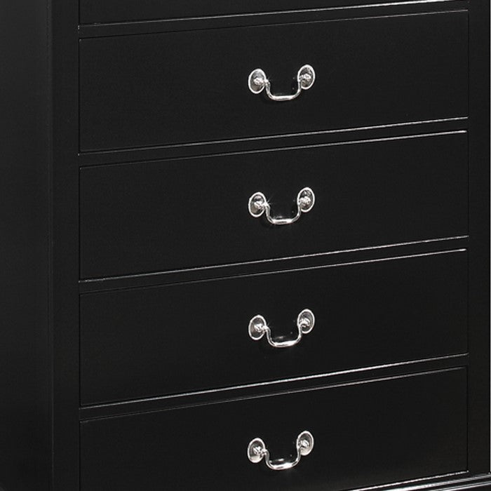 5 Drawer Transitional Style Chest with Bracket Feet and Metal Pulls, Black