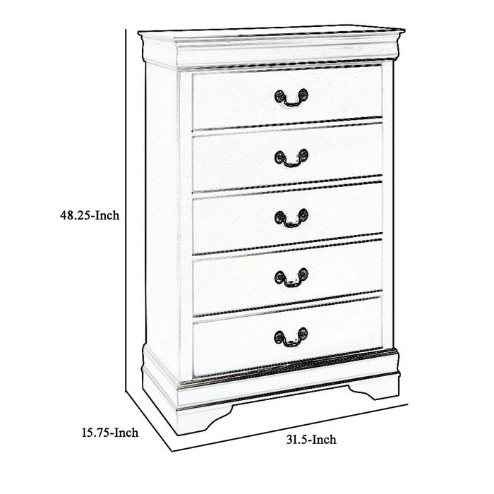 5 Drawer Transitional Style Chest with Bracket Feet and Metal Pulls, Black