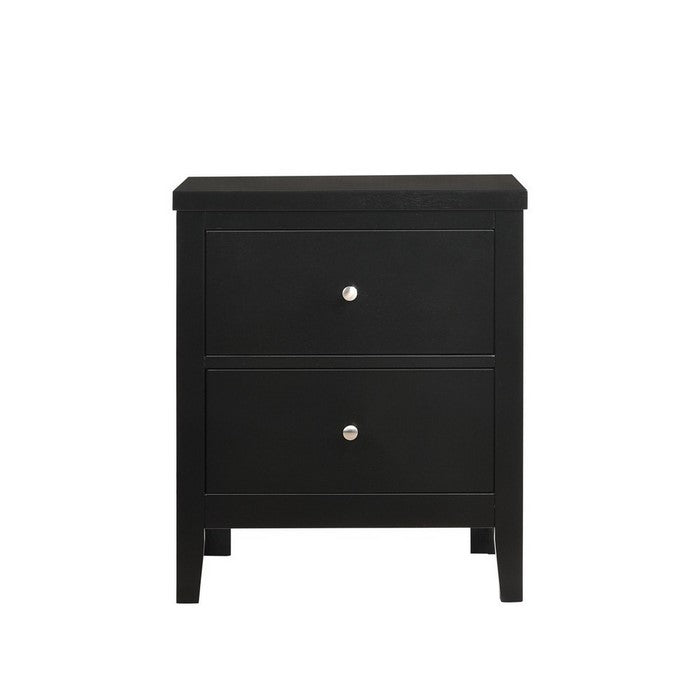 2 Drawer Transitional Style Nightstand with Metal Knob Pulls, Black