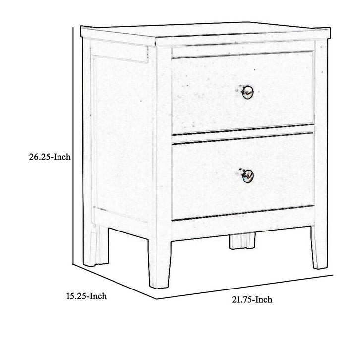 2 Drawer Transitional Style Nightstand with Metal Knob Pulls, Black