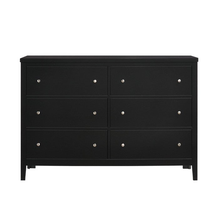 6 Drawer Transitional Dresser with Round Knob and Clipped Feet, Black