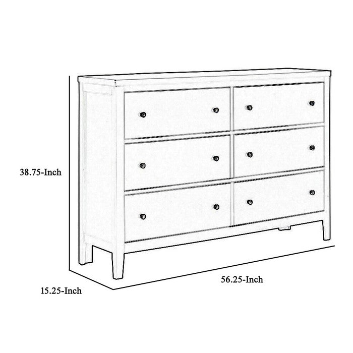 6 Drawer Transitional Dresser with Round Knob and Clipped Feet, Black