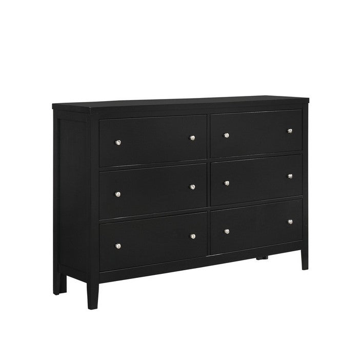 6 Drawer Transitional Dresser with Round Knob and Clipped Feet, Black