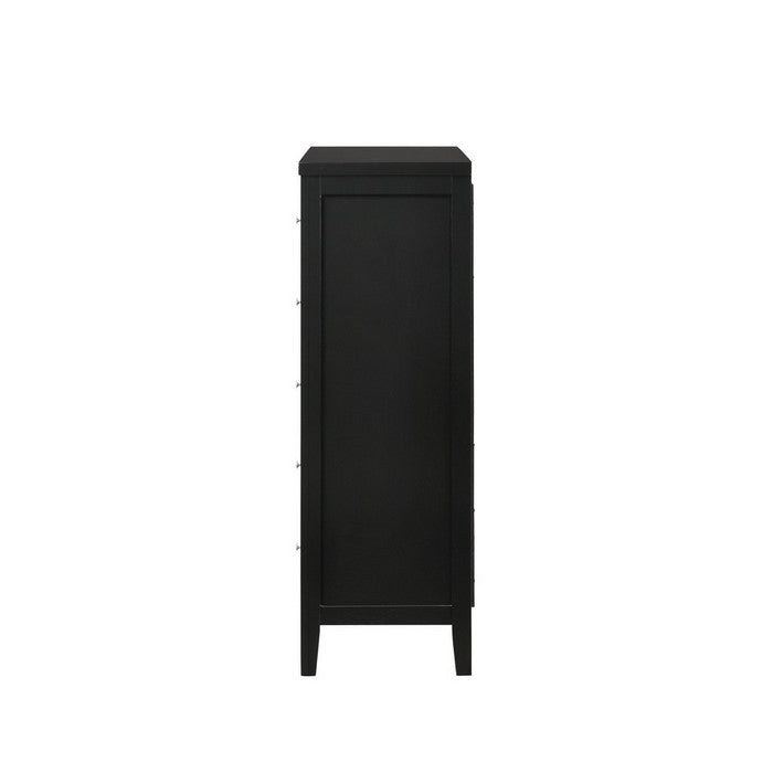 5 Drawer Transitional Style Chest with Round Knob and Tapered Feet, Black