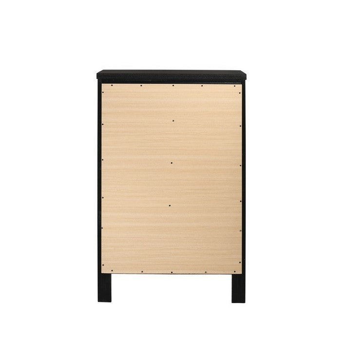 5 Drawer Transitional Style Chest with Round Knob and Tapered Feet, Black