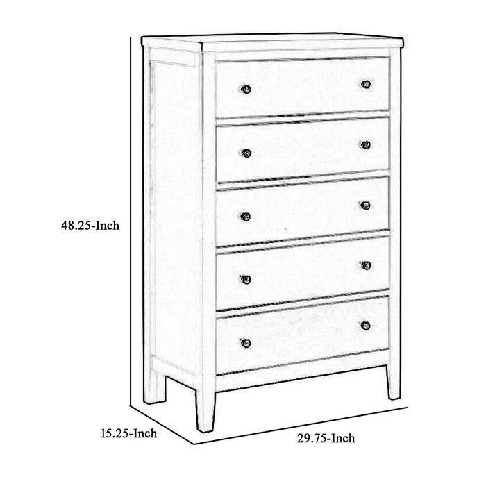 5 Drawer Transitional Style Chest with Round Knob and Tapered Feet, Black