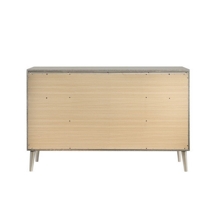6 Drawer Contemporary Dresser with Bar Handles and Splayed Legs, Silver