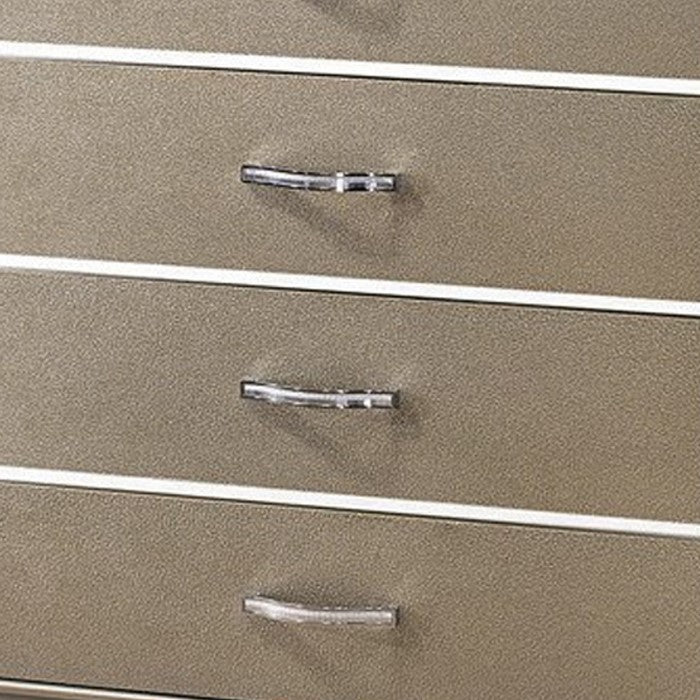 Five Drawer Wooden Chest with Polished Metallic Pulls, Champagne Gold