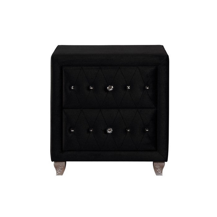 Fabric Upholstered Wooden Nightstand with Two Drawers, Black
