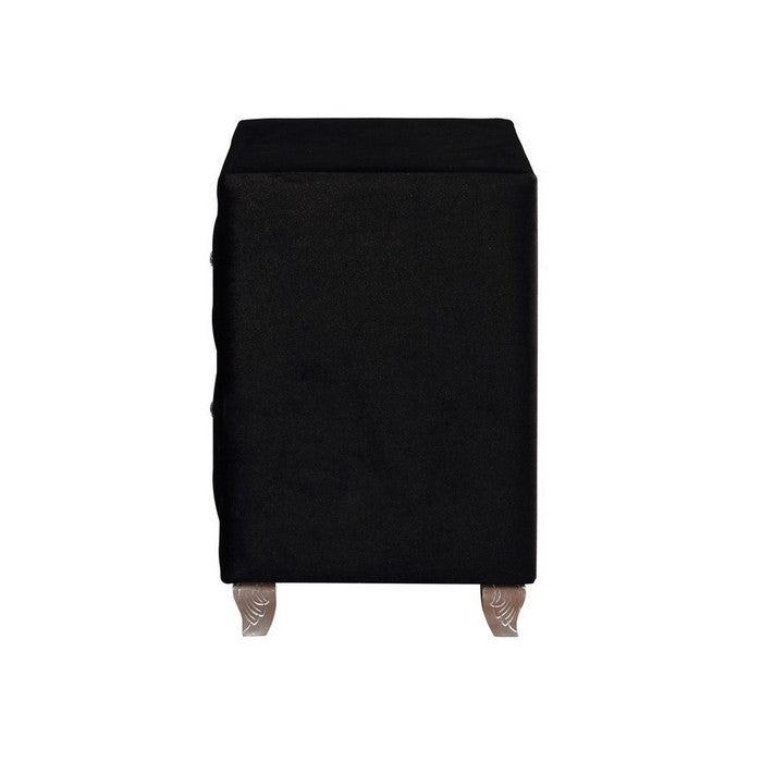 Fabric Upholstered Wooden Nightstand with Two Drawers, Black
