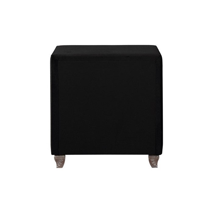Fabric Upholstered Wooden Nightstand with Two Drawers, Black