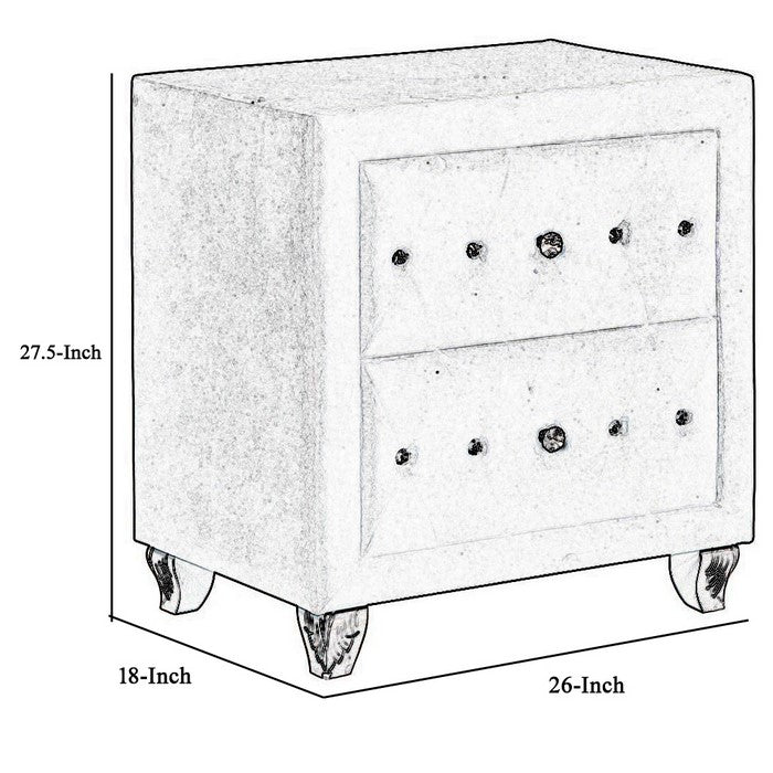 Fabric Upholstered Wooden Nightstand with Two Drawers, Black