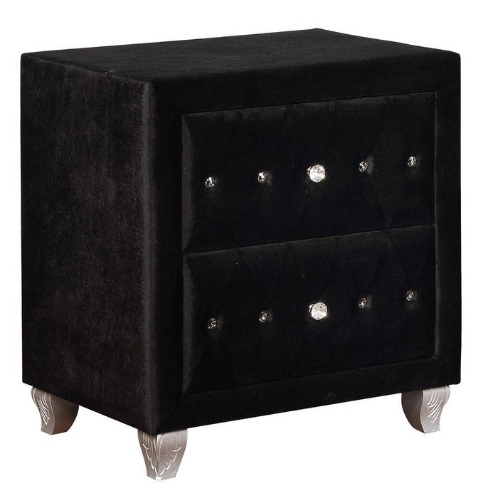 Fabric Upholstered Wooden Nightstand with Two Drawers, Black