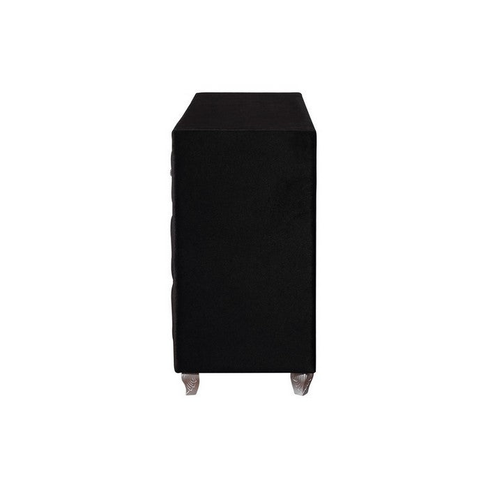 Fabric Upholstered Wooden Dresser with Seven Drawers, Black