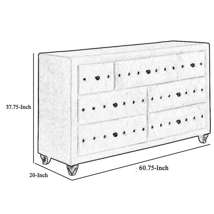 Fabric Upholstered Wooden Dresser with Seven Drawers, Black