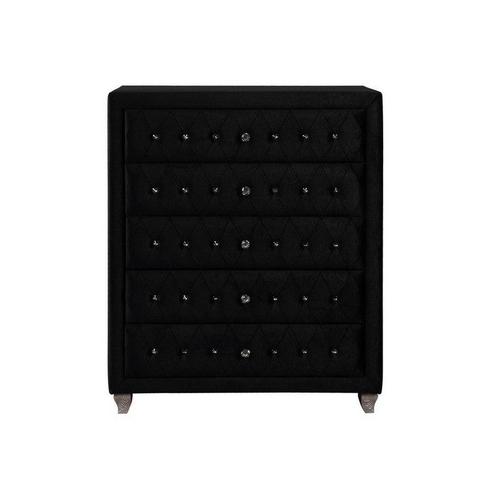 Fabric Upholstered Wooden Chest with Five Drawers, Black
