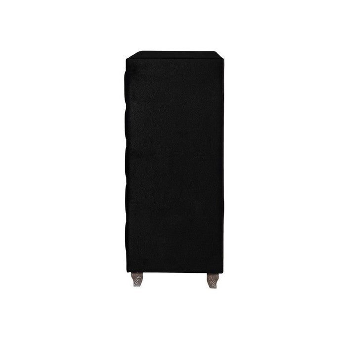 Fabric Upholstered Wooden Chest with Five Drawers, Black