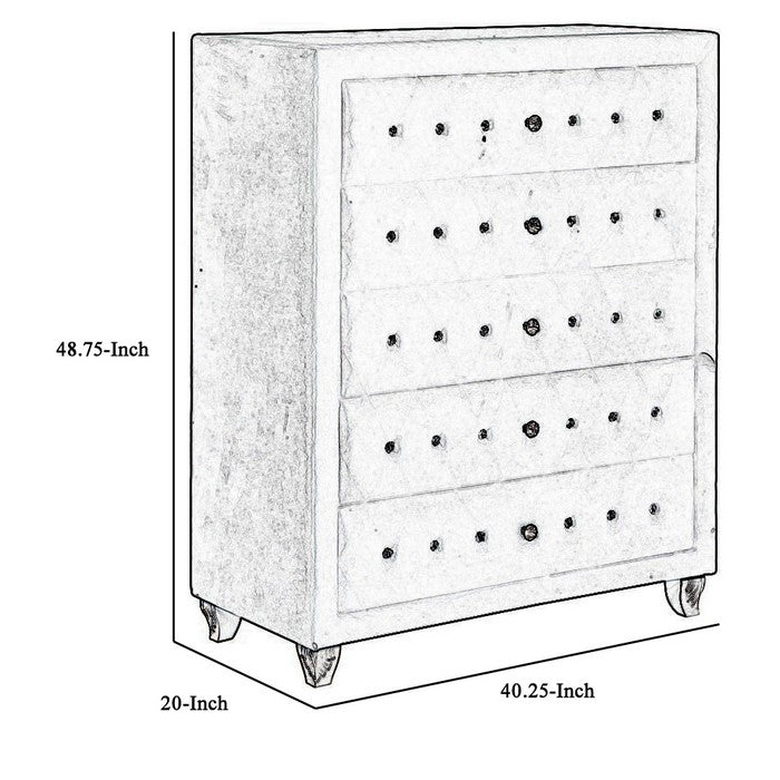 Fabric Upholstered Wooden Chest with Five Drawers, Black