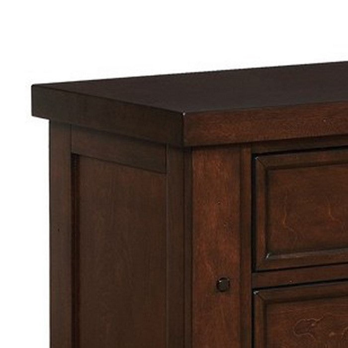 Wooden Nightstand with Three Storage Drawers and Grain Details, Brown